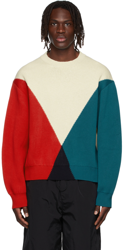 Jil Sander Cotton-rich Colour-block Sweater In Red