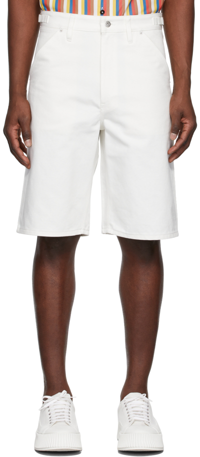 Jil Sander White Denim Shorts In Beige