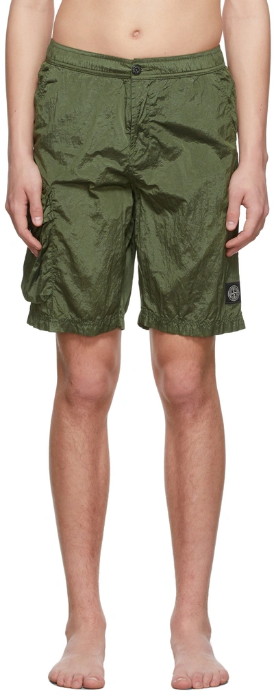 Stone Island Khaki Garment-dyed Swim Shorts In Olive