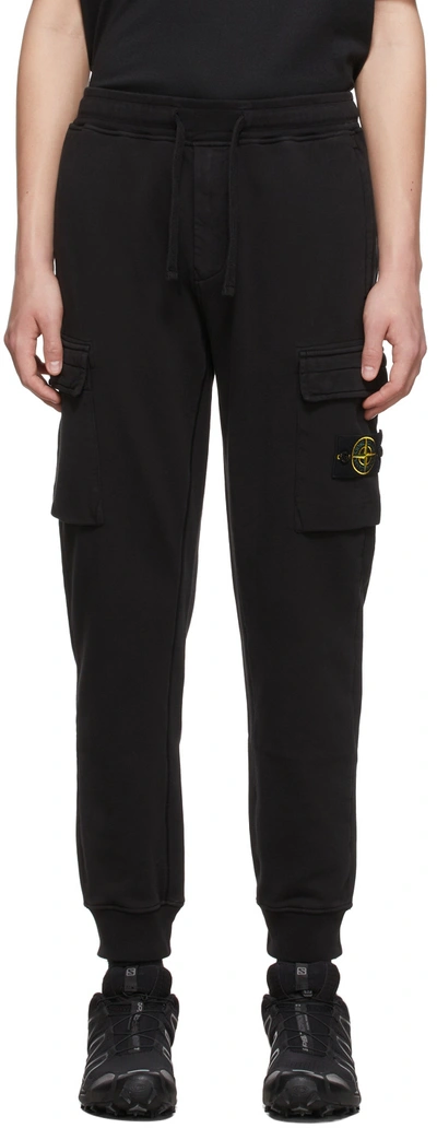 Stone Island Cargo Tapered Mid-rise Stretch Cotton And Wool-blend Trousers In Black
