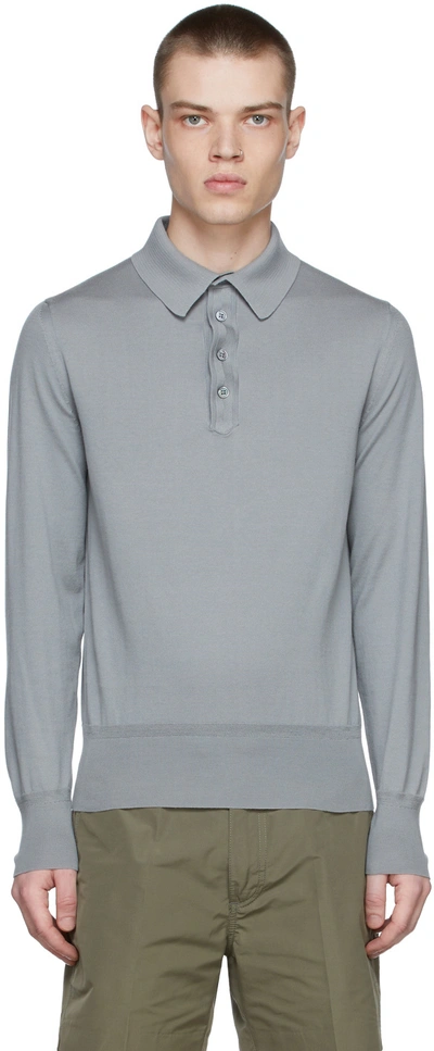 Tom Ford Cotton Polo Sweater In Md Gry Sld