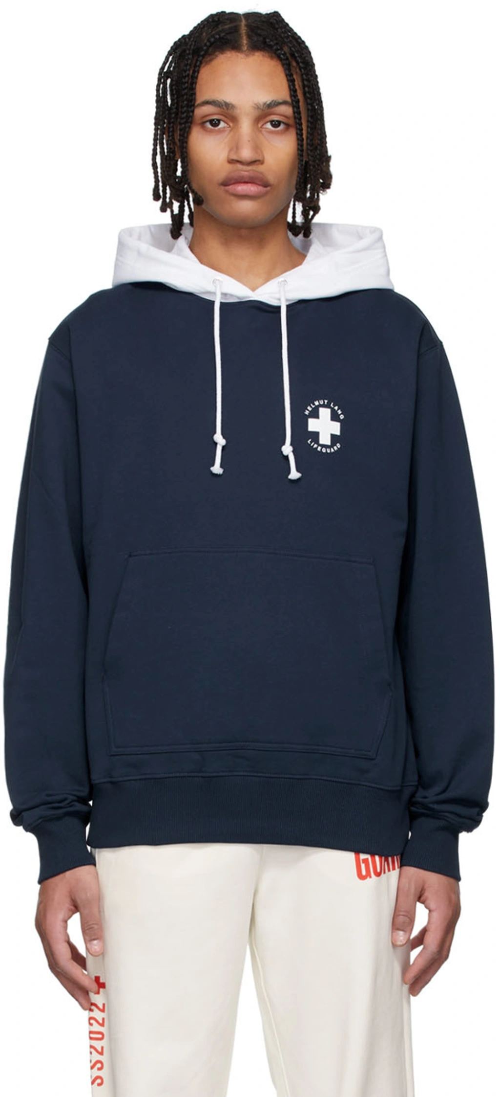 Helmut Lang Lifeguard Cotton Logo Print Hoodie In Navy | ModeSens