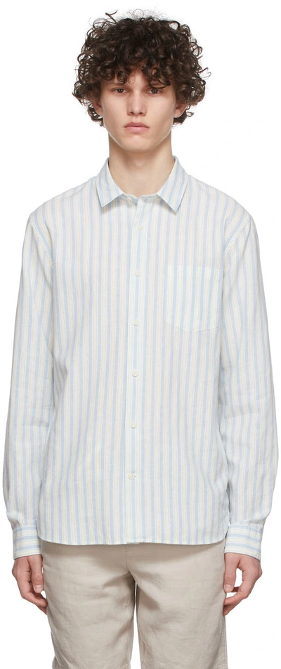 Vince Striped Linen Long-sleeve Shirt In Neutrals