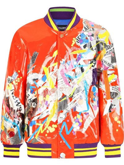 Dolce & Gabbana Men's Color Dripping Bomber Jacket In Orange Prt