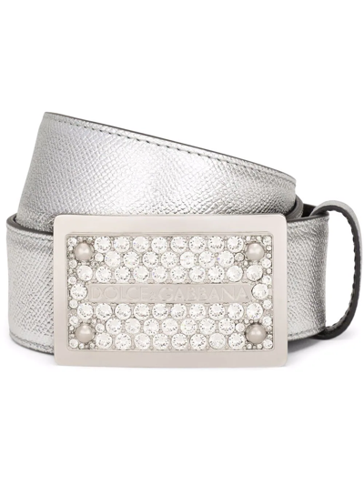 Dolce & Gabbana Crystal-embellished Buckle Belt In Silver