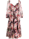 Sachin & Babi Jamie Ikat Floral Print Midi Dress In Grape In Brown