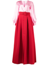 Sachin & Babi Zoe Belted Long-sleeve Pleated Gown In Red