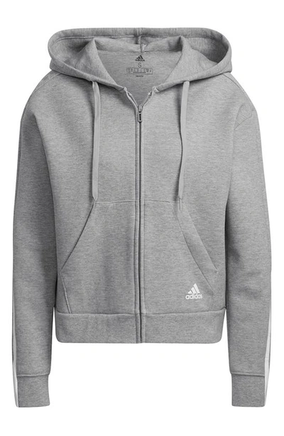 Adidas Originals 3-stripes Full-zip Hoodie In Medium Grey Heather/ White