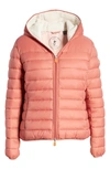 Save The Duck Gwen Cozy Faux Fur Trim Hooded Puffer Jacket In Clay Pink