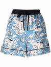 Moncler Botanical Motif Drawstring Waist Mini Shorts In Blu