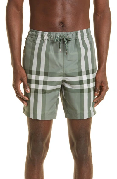 Burberry Martin Check Print Swim Shorts In Dusty Green