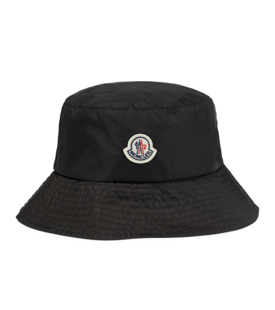 Moncler Black Nylon Bucket Hat In Nero