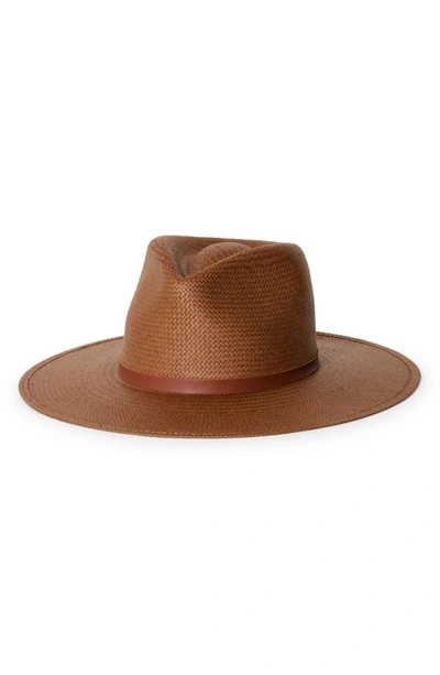 Janessa Leone Sherman Packable Straw Fedora In Brown