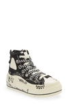 R13 Kurt Double Grommet Platform Sneaker In Black Checkerboard W/ Graffiti
