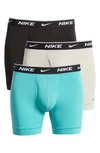 Nike 3-pack Dri-fit Essential Stretch Cotton Boxer Briefs In Teal/ Grey Heather/ Black