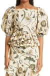 Ulla Johnson Carlotta Puff-sleeve Lace-up Blouse In Lemon Balm