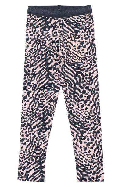 Kenzo Kids' Animal Print Cotton Leggings In Pink