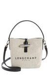 Longchamp Small Roseau Canvas Bucket Bag In Ecru