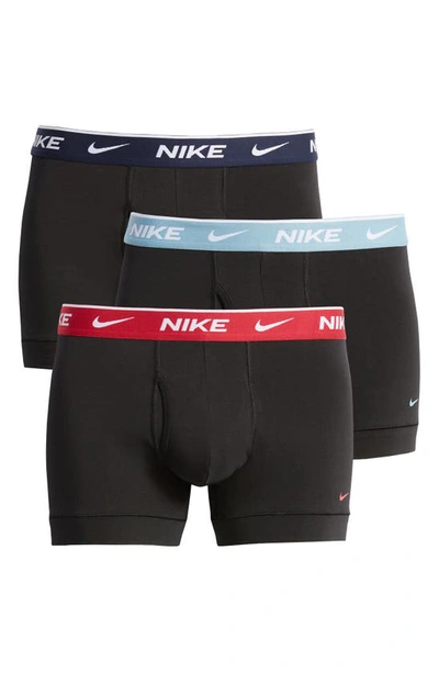 Nike 3-pack Dri-fit Essential Stretch Cotton Trunks In Black/blue/hibiscus/obsidian