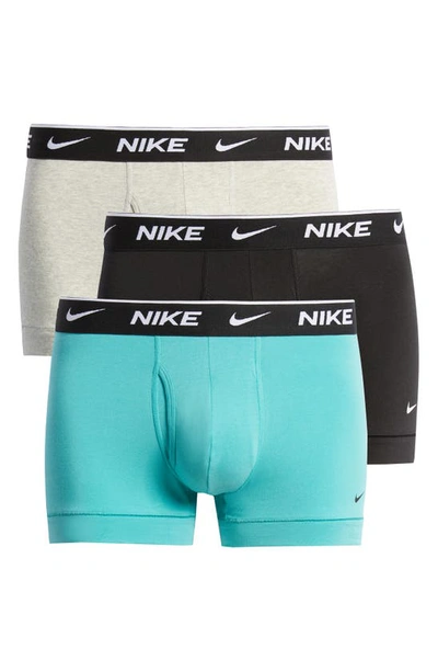 Nike 3-pack Dri-fit Essential Stretch Cotton Trunks In Teal/grey Heather/black