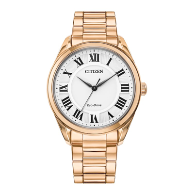 Citizen Eco-drive Arezzo White Dial Ladies Watch Em0973-55a In Black / Gold Tone / Rose / Rose Gold Tone / White