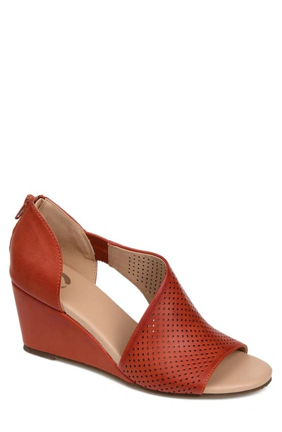 Journee Collection Aretha Perforated Wedge Sandal In Rust