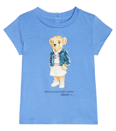 Polo Ralph Lauren Babies' Girls Blue Cotton Bear T-shirt In Hrb Is Blu