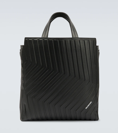 Balenciaga Car Chevron-embossed Leather Tote Bag In Black