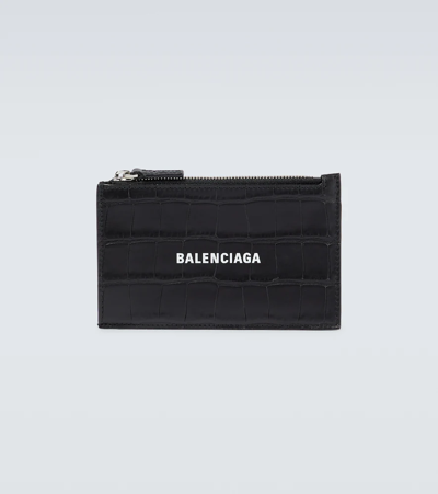 Balenciaga Cash Croc-effect Leather Wallet In Black/l White