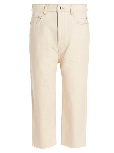 Rick Owens Logo Patch Slim Cut Jeans In White