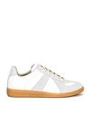 Maison Margiela Women Replica Low-top Leather Sneakers With Suede Inserts In White