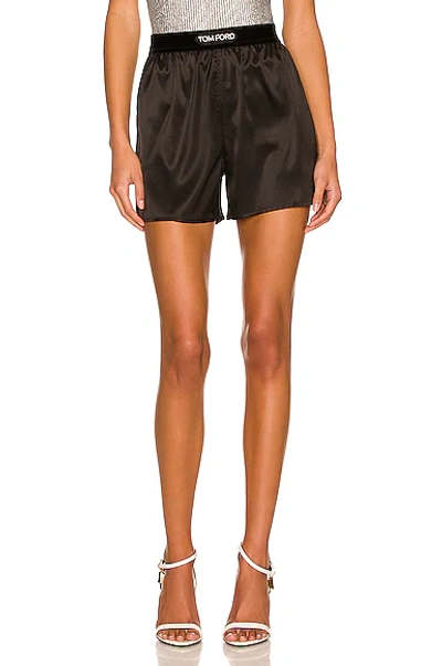 Tom Ford Hendrix Floral Stretch Silk Satin Pajama Shorts In Off White Black