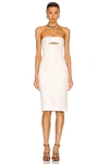 Saint Laurent Viscose Bustier Midi Dress In Shell