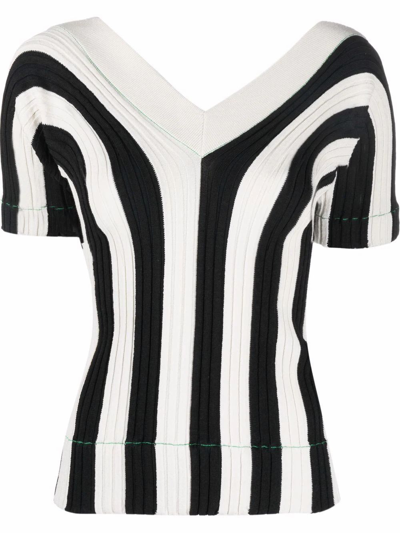 Bottega Veneta Ribbed Striped Linen-blend Top In White