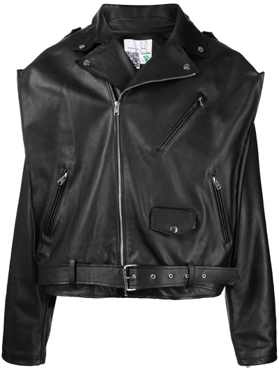 Natasha Zinko Box Leather Motorcycle Jacket In Black