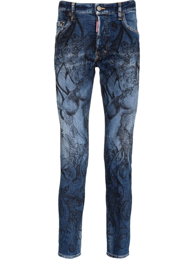 DSQUARED2 FLORAL-PRINT BLEACHED-EFFECT SKINNY JEANS