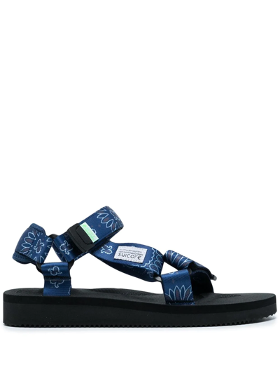 Suicoke 'depa' Bandana Print Double Band Flat Sandals In Blue,black
