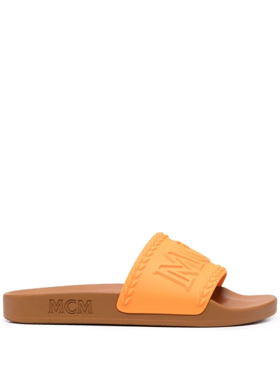 Mcm Women's Embossed Logo Slide Sandals In Persimmon