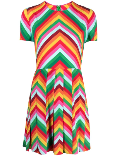Valentino Pleated Striped Silk-crepe Mini Dress In Multicolour