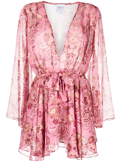 Misa Kaia Pink Floral-print Chiffon Mini Dress In Multi