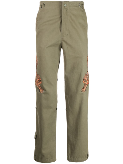 Maharishi Tiger-embroidered Straight-leg Pants In Grün