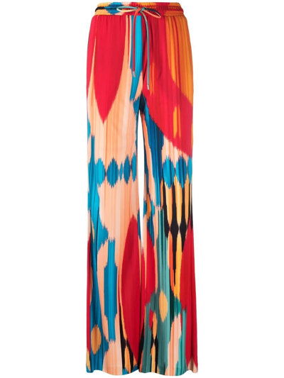Etro Abstract-print Wide-leg Trousers In Red