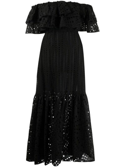 Charo Ruiz Isabella Broderie Anglaise Midi Dress In Schwarz