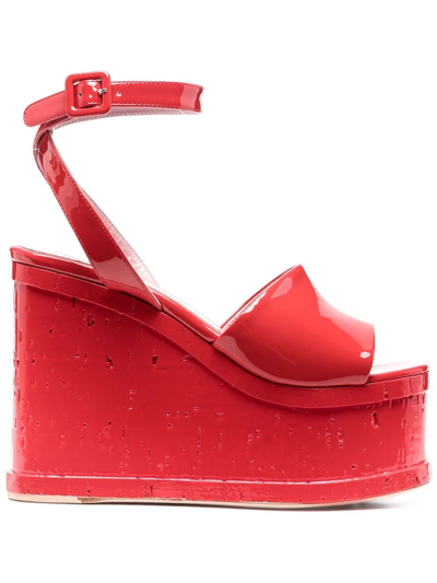 Haus Of Honey Patent-leather Wedge Sandals In Red