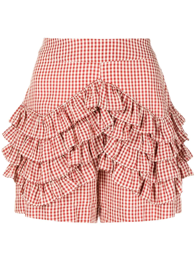 Shrimps Gingham-print Ruffled Shorts In Red