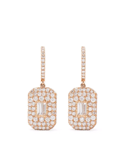 Shay 18kt Rose Gold Diamond Pave Baguette Drop Earrings In Rosa
