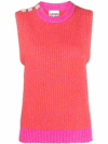 Ganni Contrasting-trimmed Regular-fit Wool-blend Vest In Rosa
