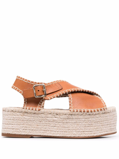 Chloé Lucinda Crisscross Leather Platform Espadrilles In Brown