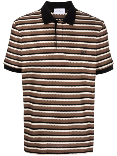 Ferragamo Horizontal-stipe Polo Shirt In Brown