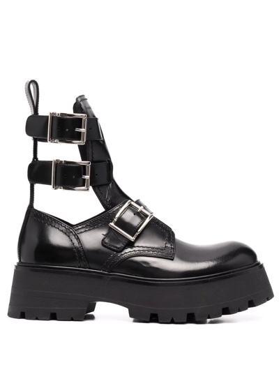 Alexander Mcqueen Alexander Macqueen Woman's Black Rave Buckle Leather Ankle Boots In Black/silver
